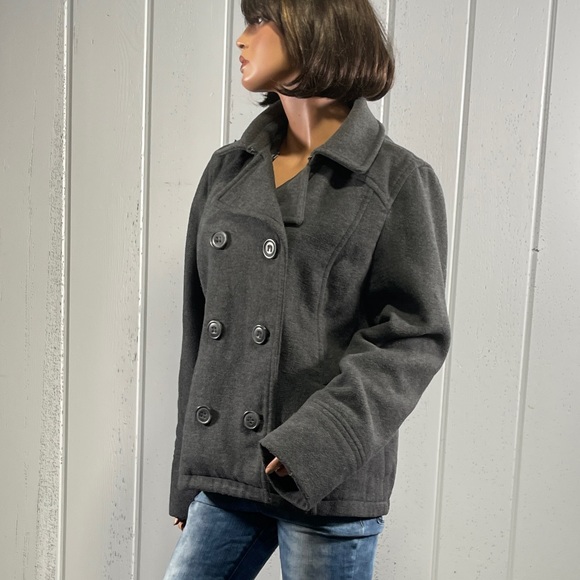 Aeropostale Grey Double Breasted Coat Collared Pea Coat Sz XXL - Picture 3 of 11